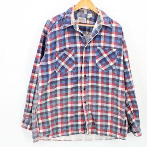 Vintage Saugatuck Flannel Shirt Mens Multicolor Plaid Button Down Cotton Large L